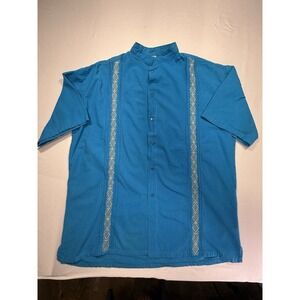Somi Guayabera Shirt Mens 3XL Blue Embroidered Band Collar Short Sleeve